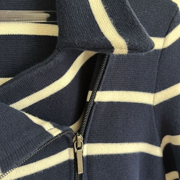 Chaps Navy White Striped Blazer Jacket Front Zip Up Size Medium - Picture 6 of 10